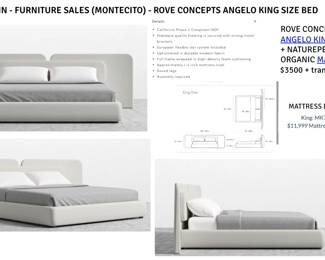 ROVE CONCEPTS ANGELO KING SIZE BED
+ NATUREPEDIC HALCYON ORGANIC MATTRESS $3500  -  CASH & CARRY.
