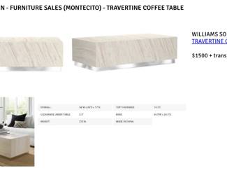 WILLIAMS SONOMA - TRAVERTINE COFFEE TABLE 

$1500 - CASH & CARRY
