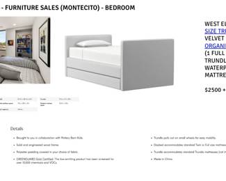 WEST ELM PAYTON FULL SIZE TRUNDLE BED GREY VELVET + AVOCADO ORGANIC MATTRESSES (1 FULL + 1 TWIN TRUNDLE covered with WATERPROOF ORGANIC MATTRESS COVERS)

$2500  -  CASH & CARRY.
