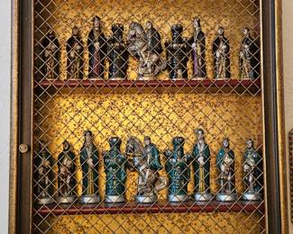 Chess pieces and display case