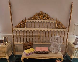 Unique king bed frame; matching Provincial nightstands