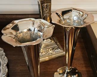 Silverplate fluted vases