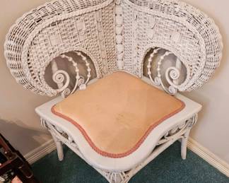 Unique white wicker corner chair