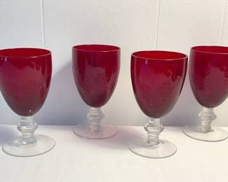 Ruby Red Etched Glass Goblets