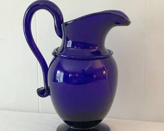 Cobalt Blue Hand Blown Glass Pitcher