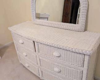 Wicker dresser and mirror