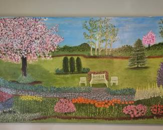 Very LARGE original on canvas spring garden scene