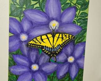 Original canvas with flowers and monarch