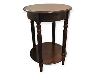 Dark wood end table with lower shelf