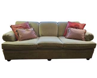 Three seat Light Green Velvet Ethan Allen sofa