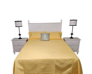 White Cottage style queensize bed, nightstands, chest of drawers, and dresser and mirror