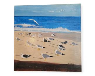 Large orginal Beach scene on canvas with seagulls