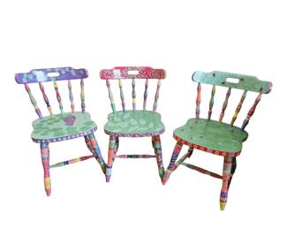 set of three painted chairs - each different