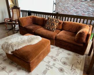Mid Century 4 Piece Sectional Made By Thayer Coggin, Square Side Table, Carpet, Shag Throw