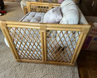 Vintage Ficks Reed Style Bamboo / Rattan Pair of Chairs, Ottoman & Rectangular Side Table