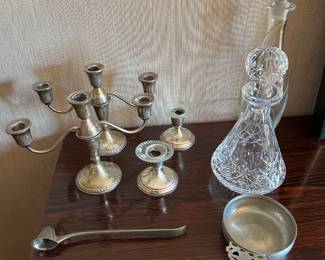 Sterling Silver Candle Holders, Decanters