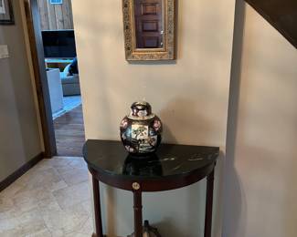 Marble Top Console Table, Mirror, Ginger Jar