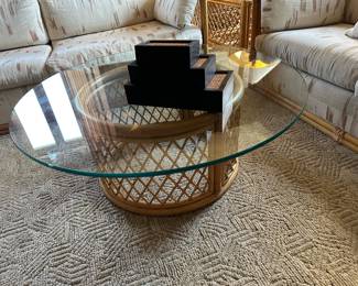Vintage Ficks Reed Style Bamboo / Rattan  Round Cocktail Table