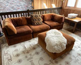 Mid Century 4 Piece Sectional Made By Thayer Coggin, Square Side Table, Carpet, Shag Throw