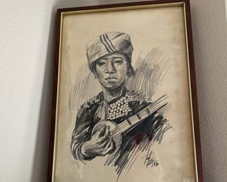 Pencil Drawing of Burmese Musician