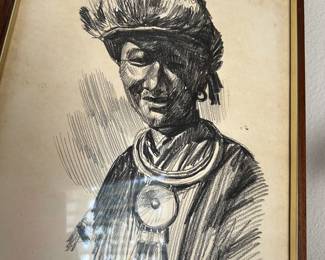 Pencil portrait of Burmese tribesman