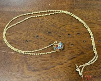 14K GOLD Necklace with Semi-Precious Stone Slide