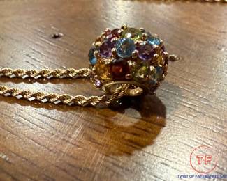14K GOLD Necklace with Semi-Precious Stone Slide
