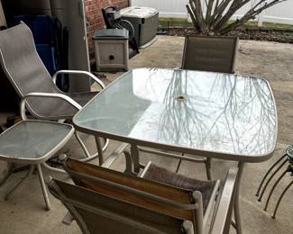 OUTDOOR PATIO GLASSTOP TABLE AND CHAIRS