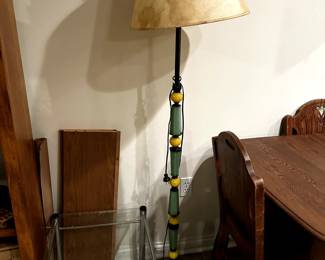 VINTAGE HOUZE URANIUM GLASS AND JADEITE FLOOR LAMP