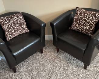 Dark Faux Leather Barrel Chairs 