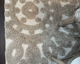 White and Beige Mandala Pattern Area Rug 