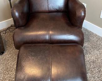 Leather Armchair and Footrest 