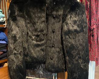 Black Cropped Fur Coat Size Large 