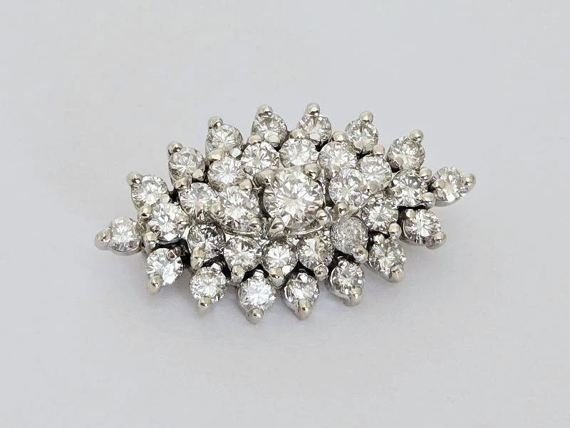 Vintage 14K White Gold with Diamonds Cluster Brooch/Pin