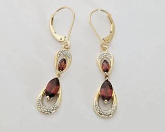 14K Gold with Diamonds & Red Gemstones Earrings