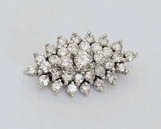Vintage 14K White Gold with Diamonds Cluster Brooch/Pin