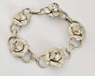 Vintage Signed Coro Sterling Silver Flower Link Bracelet 