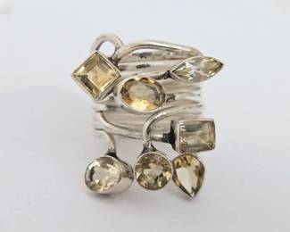 Artisan Made Sterling Silver with Citrine Stones Statement Ring