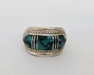 Vintage Native American Navajo Signed A Francisco Sterling Silver with Inlaid Stones Ring