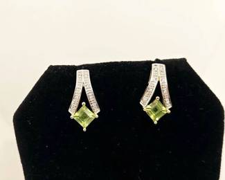 14K Gold with Peridot & Diamond Accents Earrings