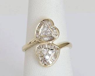 14K Gold with Diamonds Double Heart Design Ring