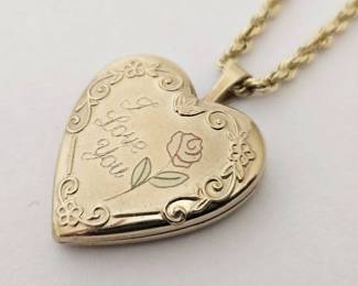 14K Gold I Love You Heart Locket Pendant Necklace