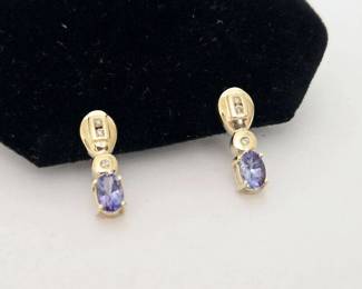14K Gold with Tanzanite & Diamond Stones Earrings