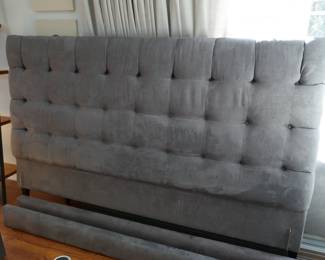 Room & Board king size bed, graphite grey chenille 84" wide, 55" tall headboard, 27" tall footboard