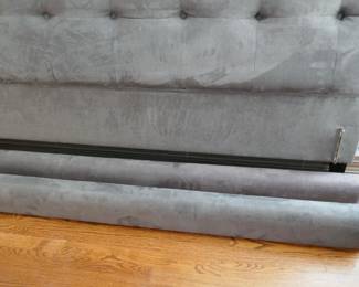 Room & Board king size bed, graphite grey chenille 84" wide, 55" tall headboard, 27" tall footboard