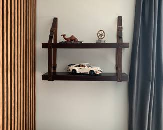 RH Restoration hardware Leather Strap & Wood Shelf