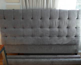 Room & Board king size bed, graphite grey chenille 84" wide, 55" tall headboard, 27" tall footboard