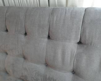 Room & Board king size bed, graphite grey chenille 84" wide, 55" tall headboard, 27" tall footboard