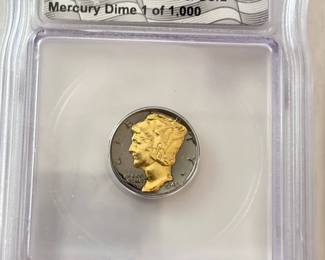 1943 Silver Mercury Dime Black Ruthenium and Gold Plated in ICG Slab
