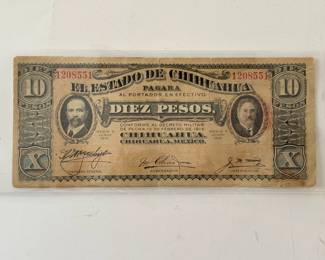 Series 1915 Mexico State of Chihuahua 10 Peso Note Extra Fine Condition